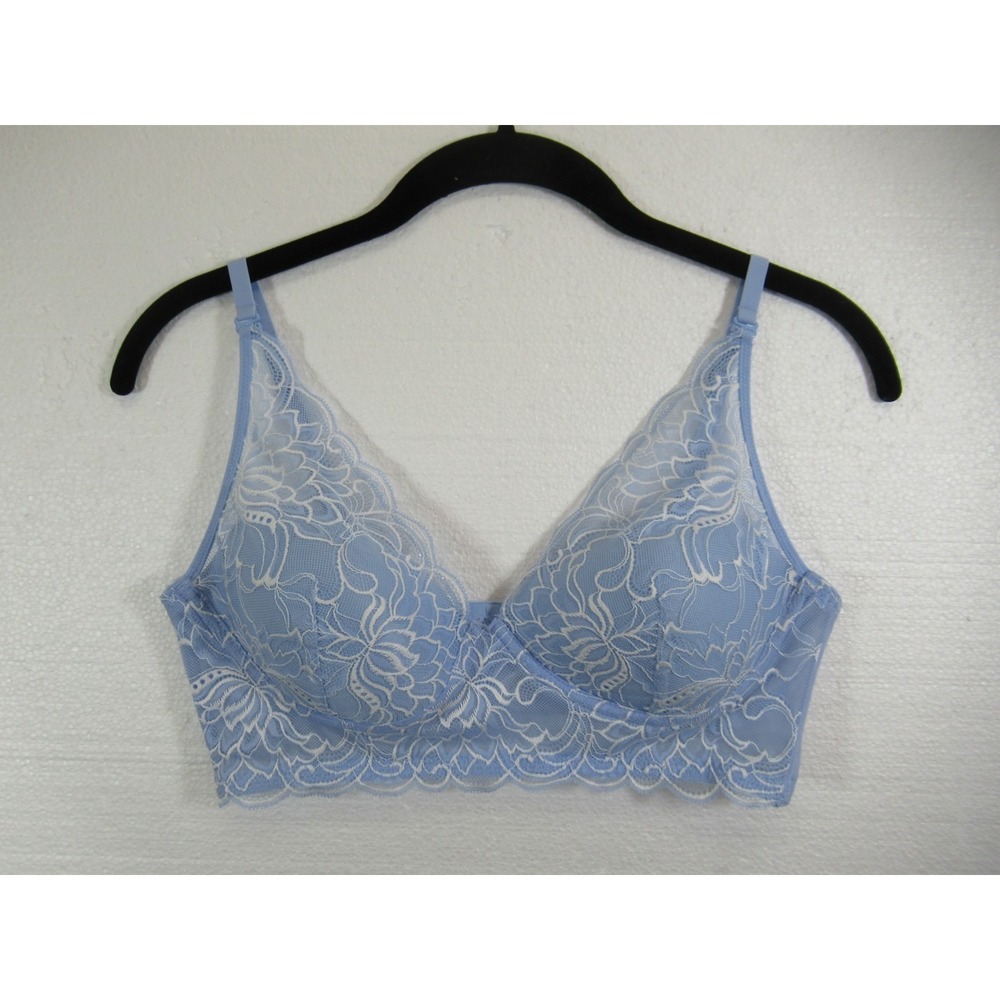 Maidenform Comfort Lace Mesh Longline Bralette Bra 36B Blue Wireless DM1188